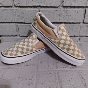 Vans Off The Wall Slip on Board Shoes Checkered Tan and Cream Womens 7.5